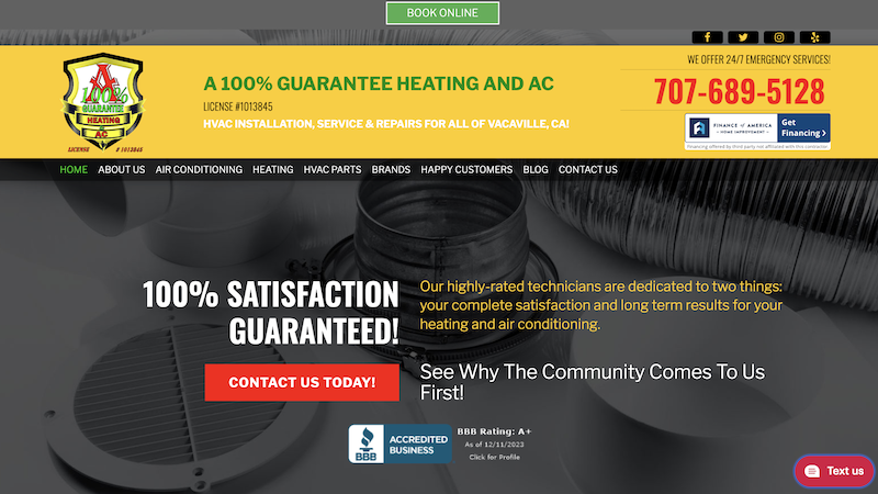 Pagina web de A 100 Guarantee Heating and AC.